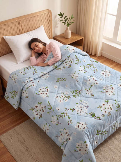 120 GSM Reversible Single Bed Comforter, Lightweight AC Comforter, 154 x 228 cm | Powder Blue
