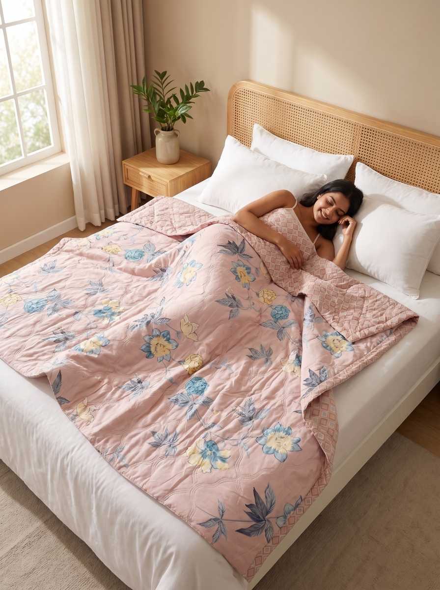 120 GSM Reversible Single Bed Comforter, Lightweight AC Comforter, 90 x 60 Inch | Lilac Pink