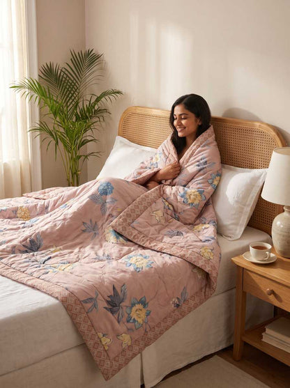 120 GSM Reversible Single Bed Comforter, Lightweight AC Comforter, 90 x 60 Inch | Lilac Pink