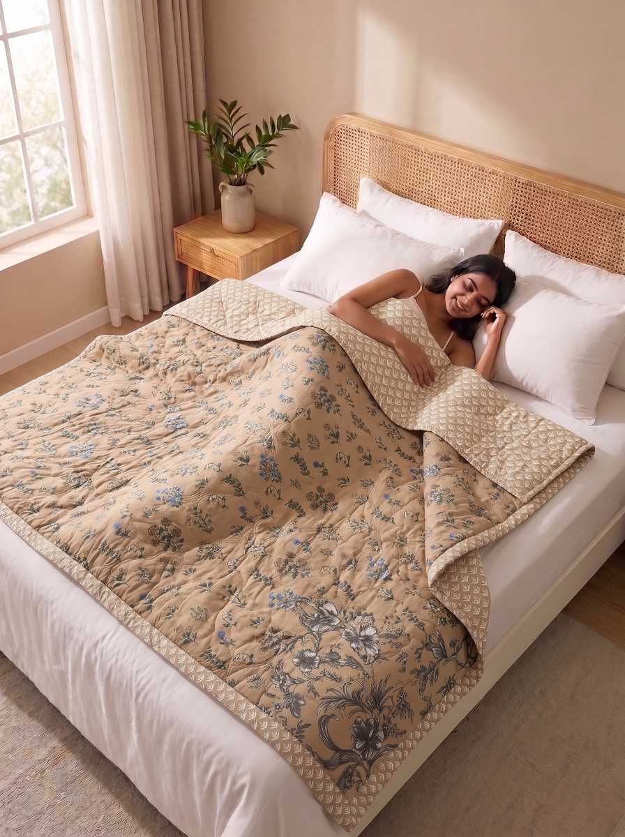 120 GSM Reversible Single Bed Comforter, Lightweight AC Comforter, 90 x 60 Inch | Cream Beige