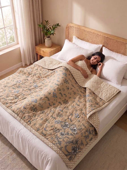 120 GSM Reversible Single Bed Comforter, Lightweight AC Comforter, 90 x 60 Inch | Cream Beige