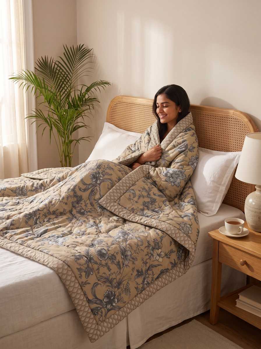 120 GSM Reversible Single Bed Comforter, Lightweight AC Comforter, 90 x 60 Inch | Cream Beige