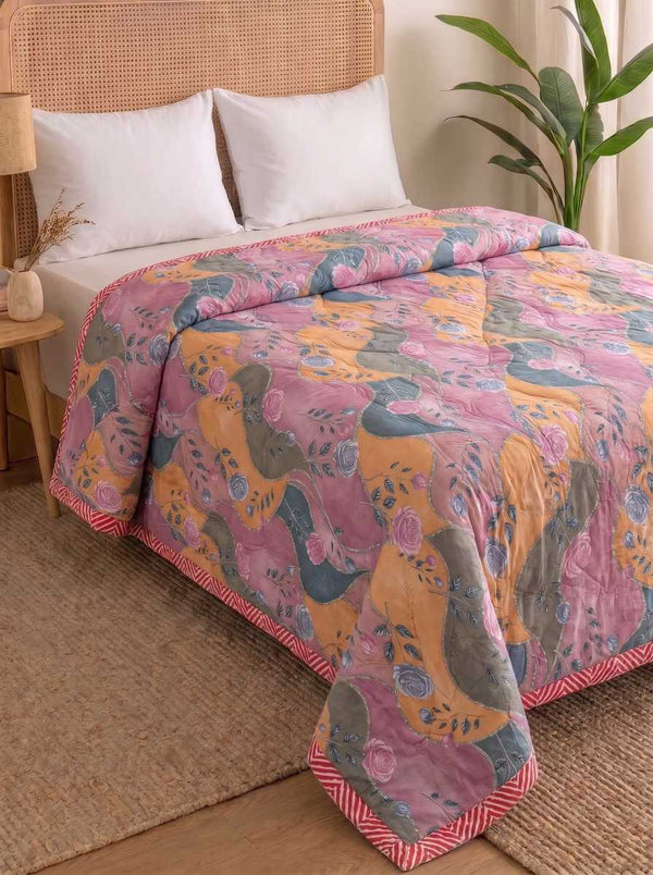 120 GSM Reversible Single Bed Comforter, Lightweight AC Comforter, 90 x 60 Inch | Blush Pink