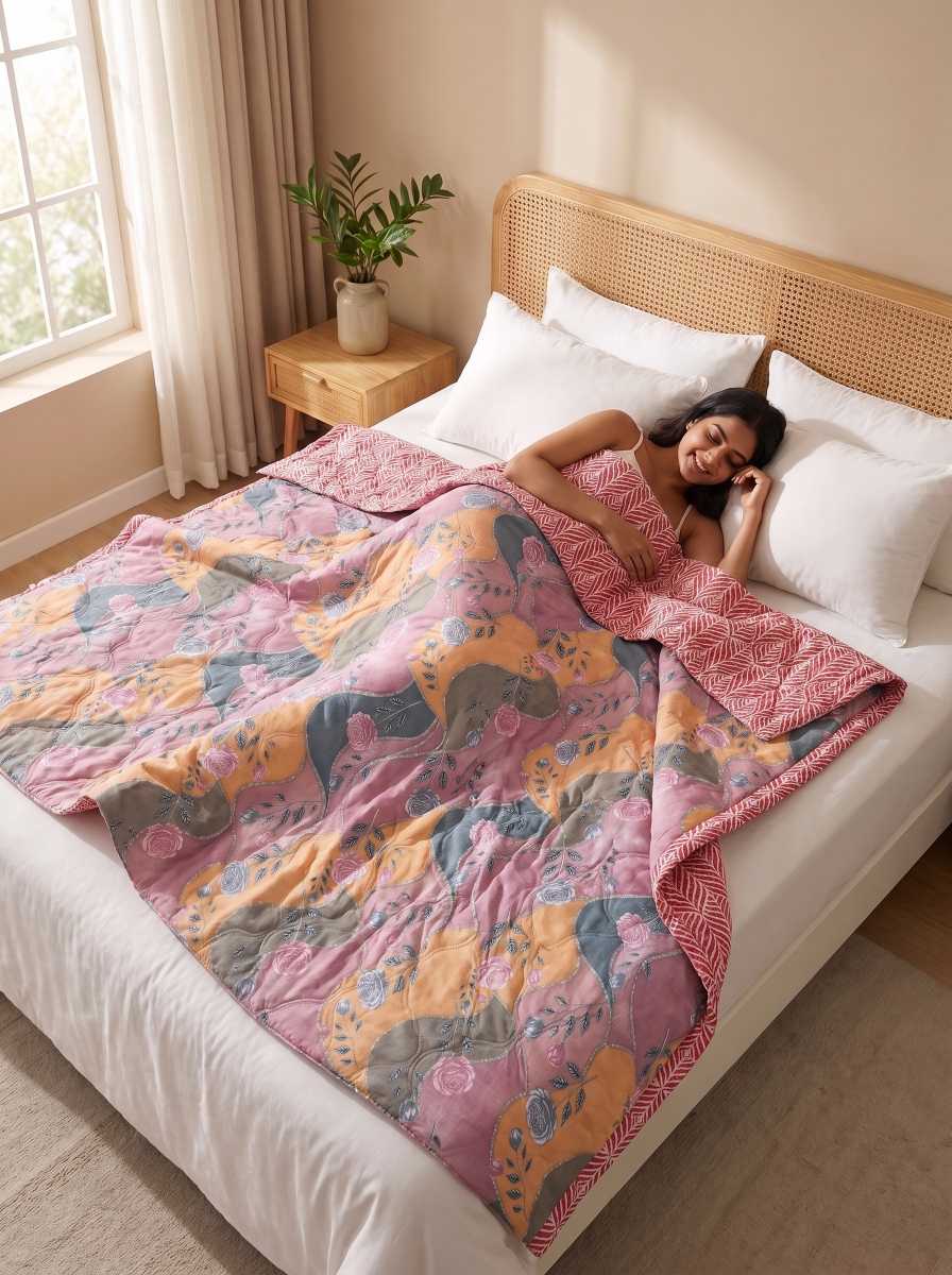 120 GSM Reversible Single Bed Comforter, Lightweight AC Comforter, 90 x 60 Inch | Blush Pink