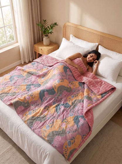 120 GSM Reversible Single Bed Comforter, Lightweight AC Comforter, 90 x 60 Inch | Blush Pink