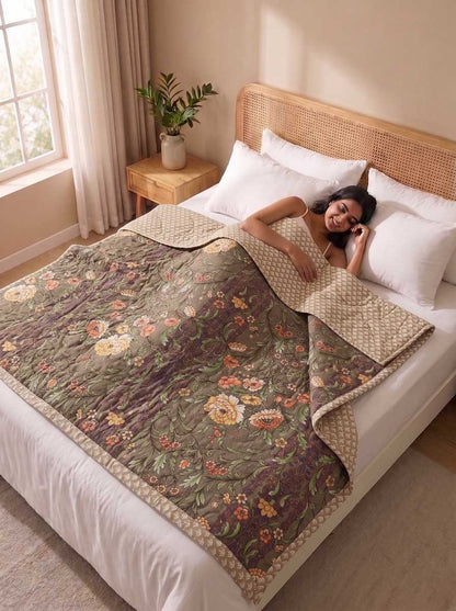 120 GSM Reversible Single Bed Comforter, Lightweight AC Comforter, 90 x 60 Inch | Khakhi