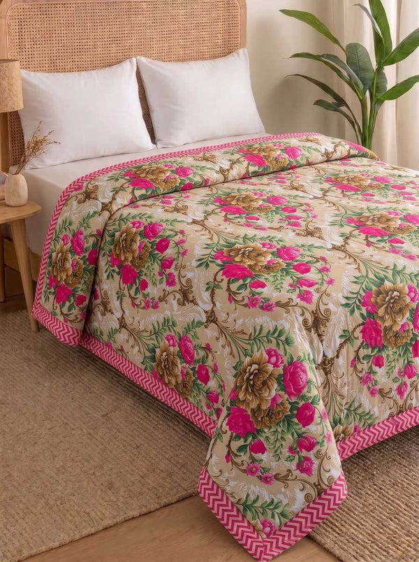 120 GSM Reversible Single Bed Comforter, Lightweight AC Comforter, 90 x 60 Inch | Beige Pink