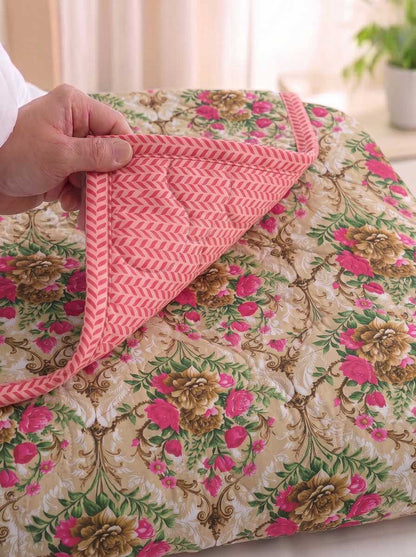 120 GSM Reversible Single Bed Comforter, Lightweight AC Comforter, 90 x 60 Inch | Beige Pink