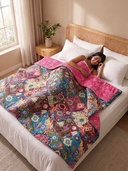 120 GSM Reversible Single Bed Comforter, Lightweight AC Comforter, 90 x 60 Inch | Varicolored