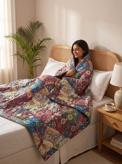 120 GSM Reversible Single Bed Comforter, Lightweight AC Comforter, 90 x 60 Inch | Varicolored