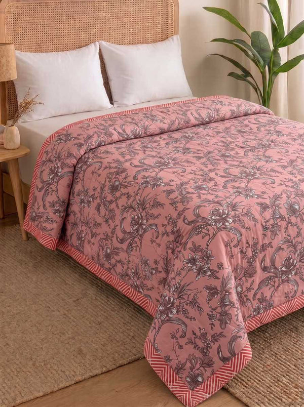120 GSM Reversible Single Bed Comforter, Lightweight AC Comforter, 90 x 60 Inch | Rosy