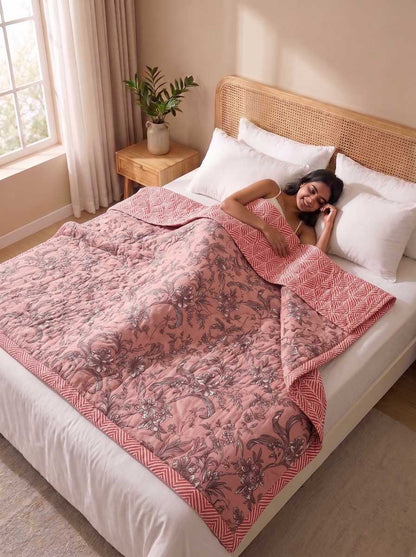 120 GSM Reversible Single Bed Comforter, Lightweight AC Comforter, 90 x 60 Inch | Rosy