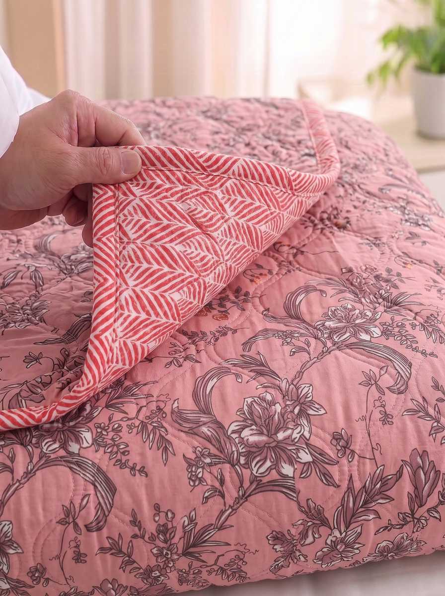 120 GSM Reversible Single Bed Comforter, Lightweight AC Comforter, 90 x 60 Inch | Rosy