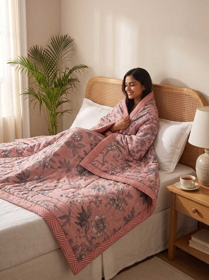 120 GSM Reversible Single Bed Comforter, Lightweight AC Comforter, 90 x 60 Inch | Rosy