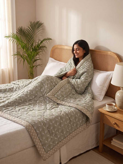 120 GSM Reversible Single Bed Comforter, Lightweight AC Comforter, 90 x 60 Inch | Leafy