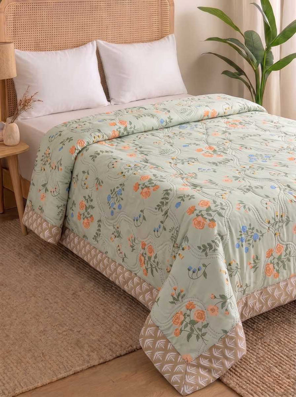 120 GSM Reversible Single Bed Comforter, Lightweight AC Comforter, 90 x 60 Inch | Light Green