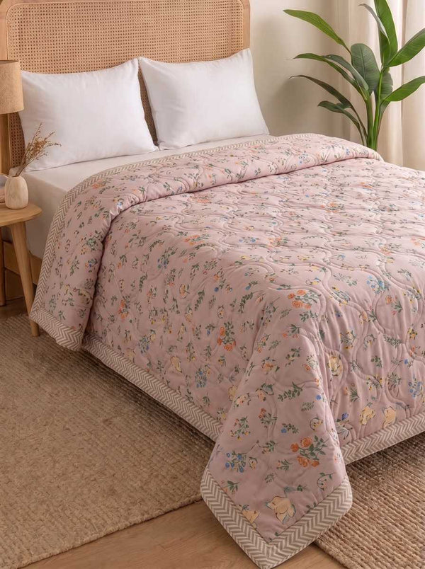 120 GSM Reversible Single Bed Comforter, Lightweight AC Comforter, 90 x 60 Inch | Light Pink