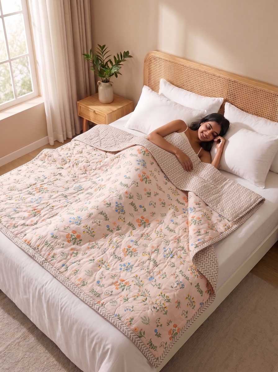 120 GSM Reversible Single Bed Comforter, Lightweight AC Comforter, 90 x 60 Inch | Light Pink