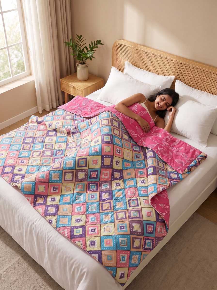120 GSM Reversible Single Bed Comforter, Lightweight AC Comforter, 90 x 60 Inch | Multicolour