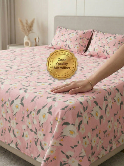 Mafatlal Luxe Lilac 140 GSM Premium Microfiber Queen Size Bedsheet With 2 Pillow Cover for Double Bed Everyday Comfort , 90x100 Inch – Pink Tulle, Soft, Lightweight & Durable
