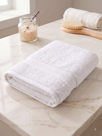 Daisy 100% Cotton Terry Bath Towel | 450 GSM | Soft & Absorbent | 75 x 150 cm | White