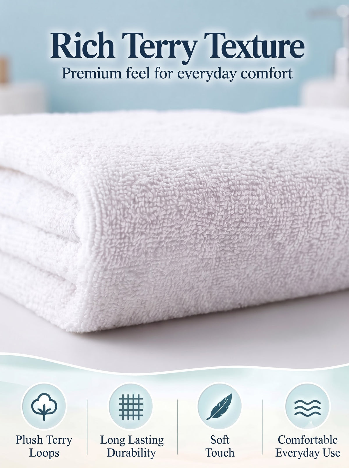 Daisy 100% Cotton Terry Bath Towel | 450 GSM | Soft & Absorbent | 75 x 150 cm | White