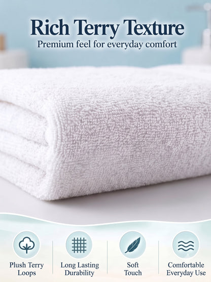Daisy 100% Cotton Terry Bath Towel | 450 GSM | Soft & Absorbent | 75 x 150 cm | White